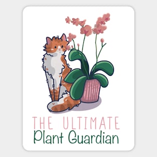 The Ultimate Plant Guardian - Orange and white cat with orchid Magnet